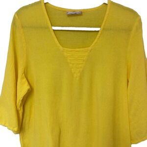 Cottonways Womens Gauze Top Yellow Tunic Cotton Beachy Casual Bell Sleeve 2X